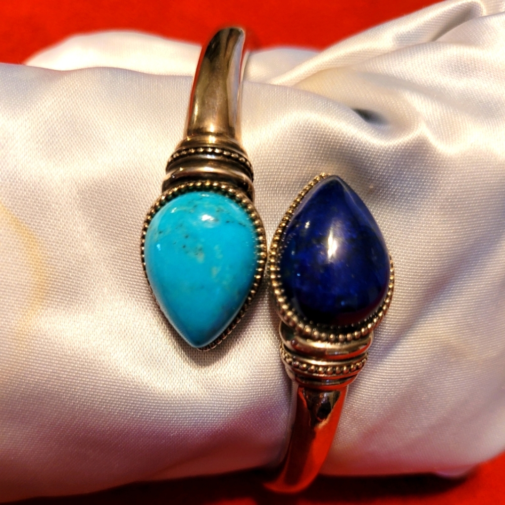 TURQUOISE & LAPIS STERLING SILVER CUFF BRACELET